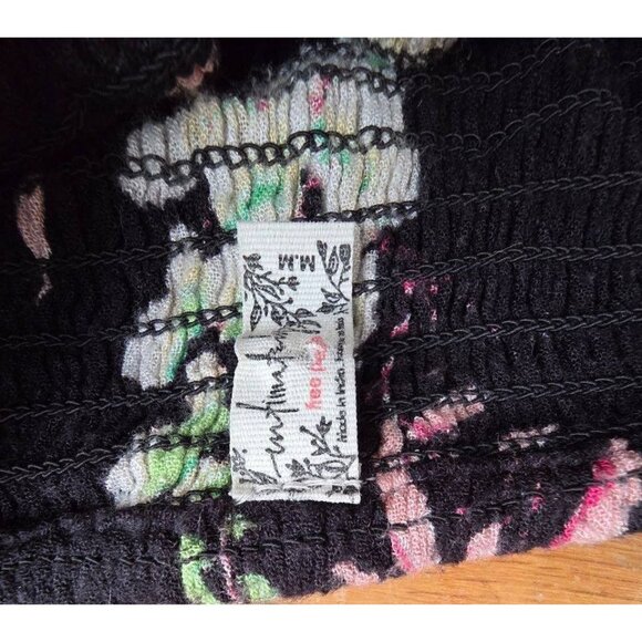 Free People Beau Smocked Floral Print Maxi dress flower Y2K Black M A001141 - Picture 5 of 8